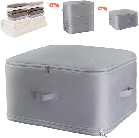 Ultra Space Saving Self Compression Storage Bags with Zipper, （Grey) -Compression Organize for Bedding, Comforter Storage Bag for Blankets Duvet Quilts Pillows