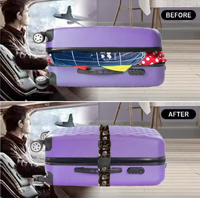 Luggage Straps for Suitcases Travel Belt Accessories, Cute Suitcase Strap, Adjustable Luggage Belt Strap, Heavy Duty with Quick-Release Buckle Luggage Strap Rock Skull Hands