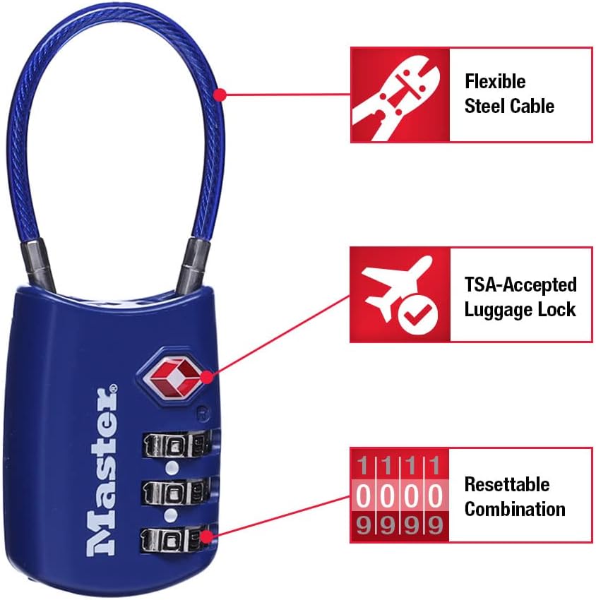 Master Lock Set Your Own Combination TSA Approved Luggage Lock, Travel Zipper Padlock is Perfect for Suitcases, Bags, or Backpacks, 4 Pack, Color May Vary, 4688EC4