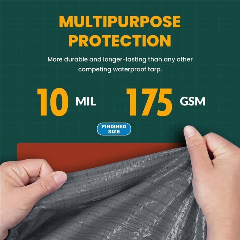 Large Waterproof Tarp - Heavy Duty 10 Mil Thick Poly Tarpaulin Ideal for Canopy Tents, Boats, RV or Pool Covers - Multipurpose Protective Tarps with Grommets for Indoor and Outdoor Use | 20' x 30'