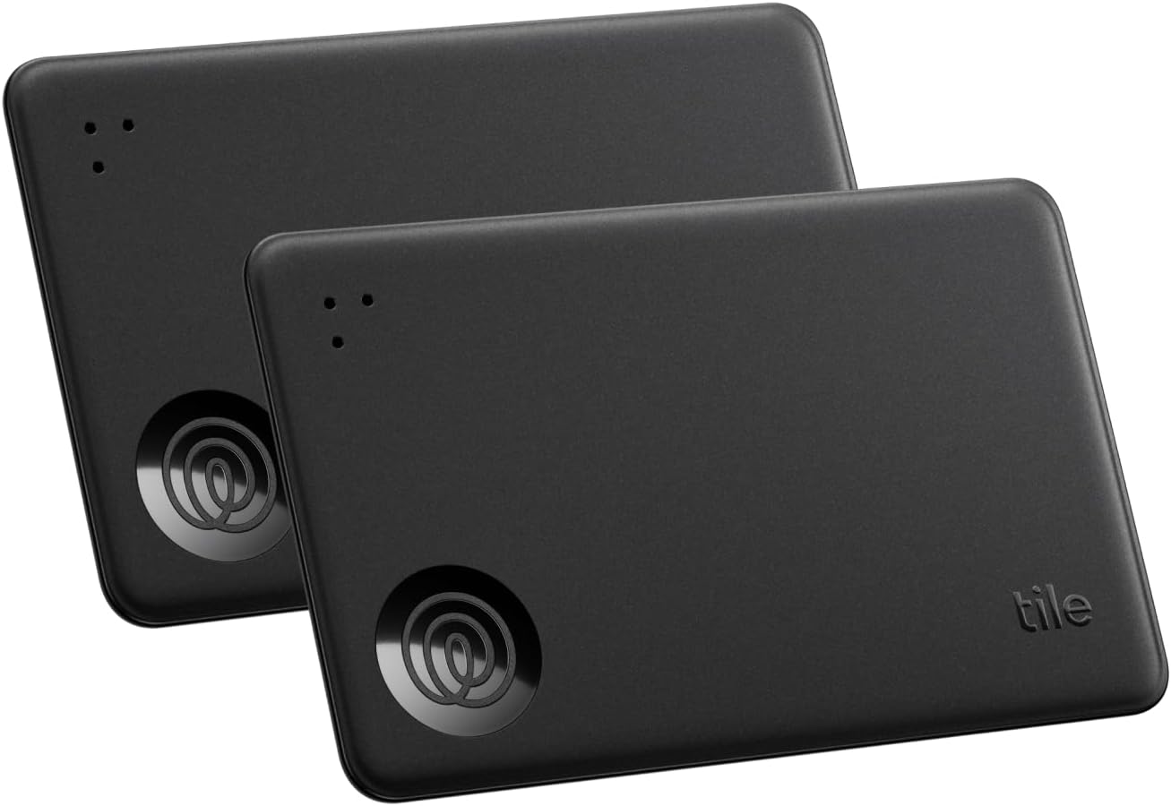 Tile by Life360 Slim - Wallet Finder, Bluetooth Tracker and Item Locator for Luggage Tags, Passports and More. Both iOS and Android Compatible. Phone Finder. 2-Pack (Black)