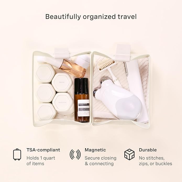 Cadence Parcel - Clear Kit with Magnetic Closure - Durable and Leak-Resistant Travel Toiletry Kit - Modular Design - Hygiene Bag for Travel Essentials - 4 Qt - Pebble