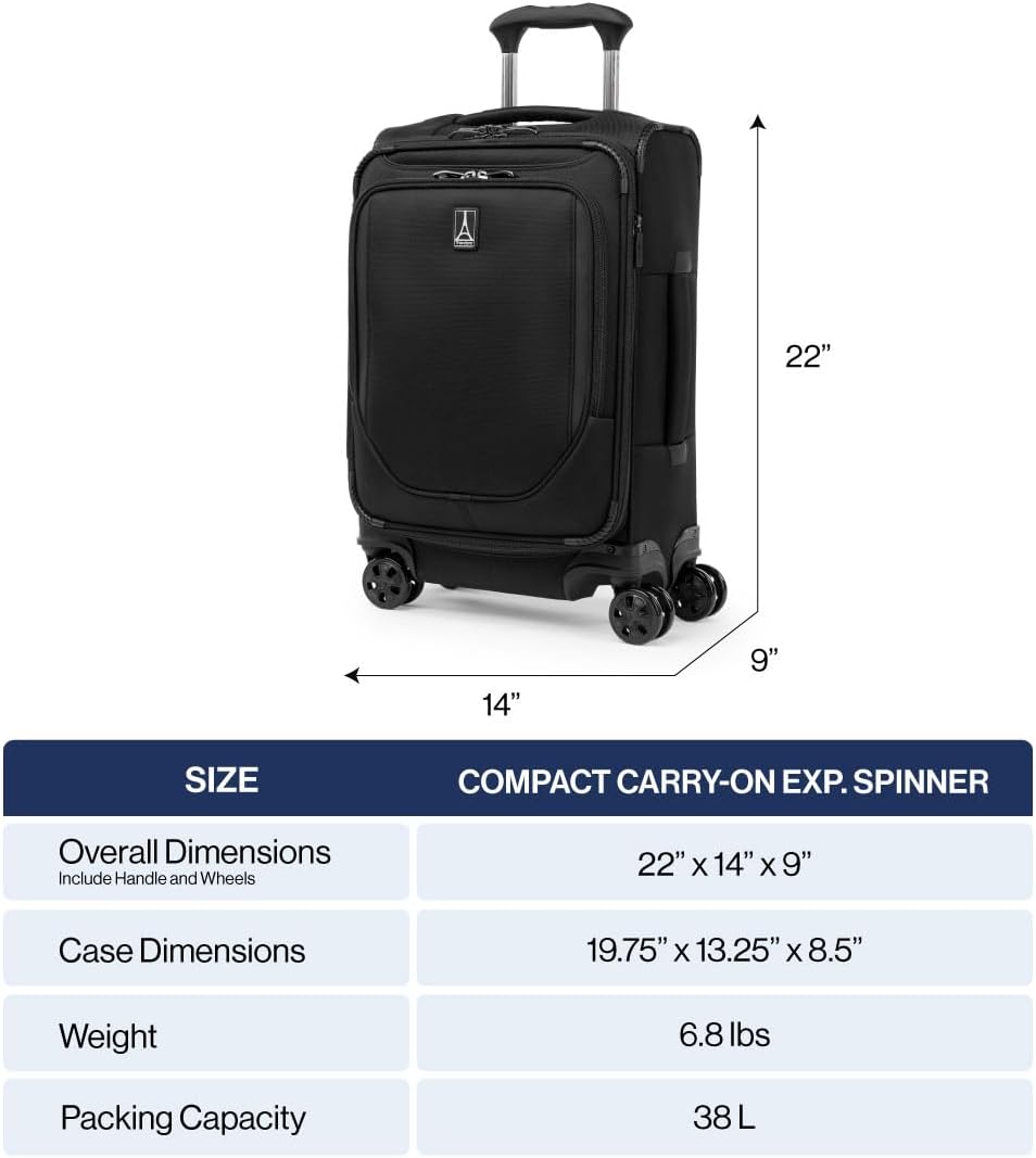 Travelpro Crew Classic Lightweight Softside Expandable Carry on Luggage, 8 Wheel Spinner Suitcase, Men and Women, Compact Carry On 20-Inch, Patriot Blue