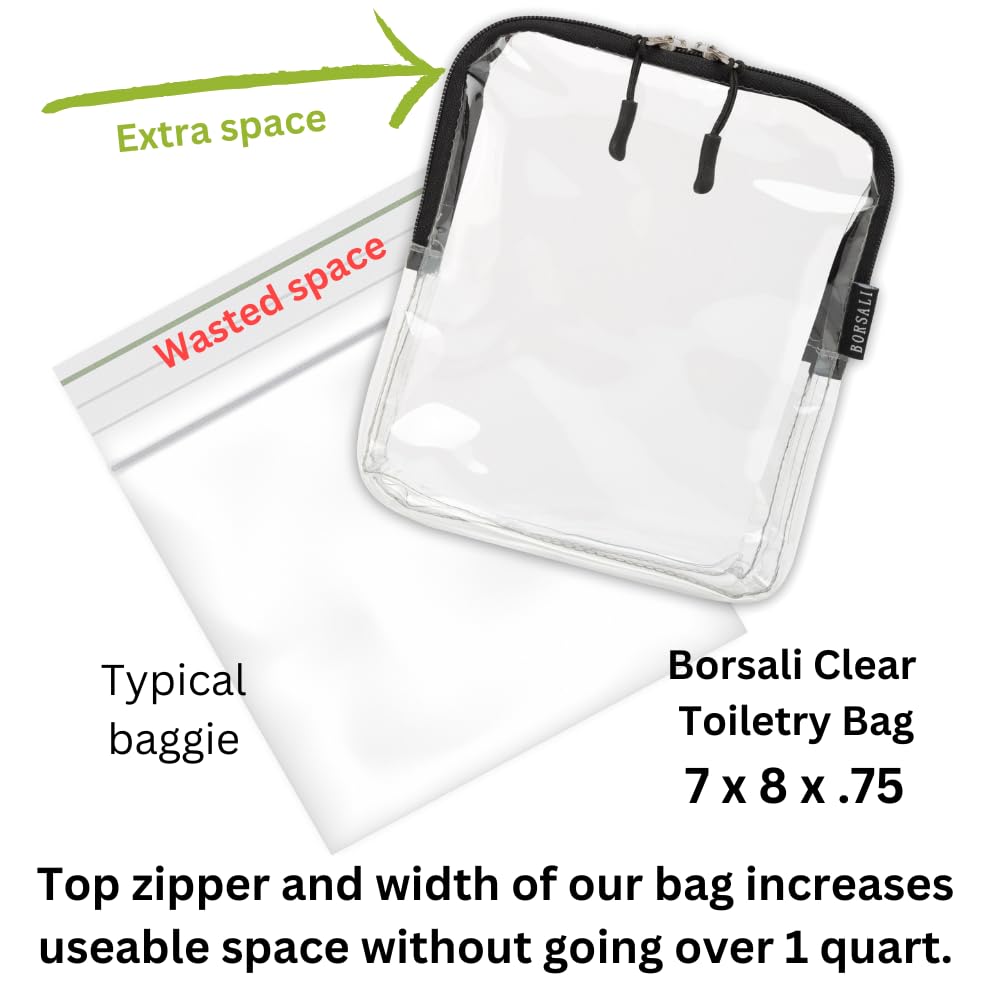 BORSALI TSA Approved Toiletry Bag - Clear Quart Size for 3-1-1 Carry On Travel - Makeup Organizer Cosmetic Pouch with Zipper - Travel Accessories - Taupe