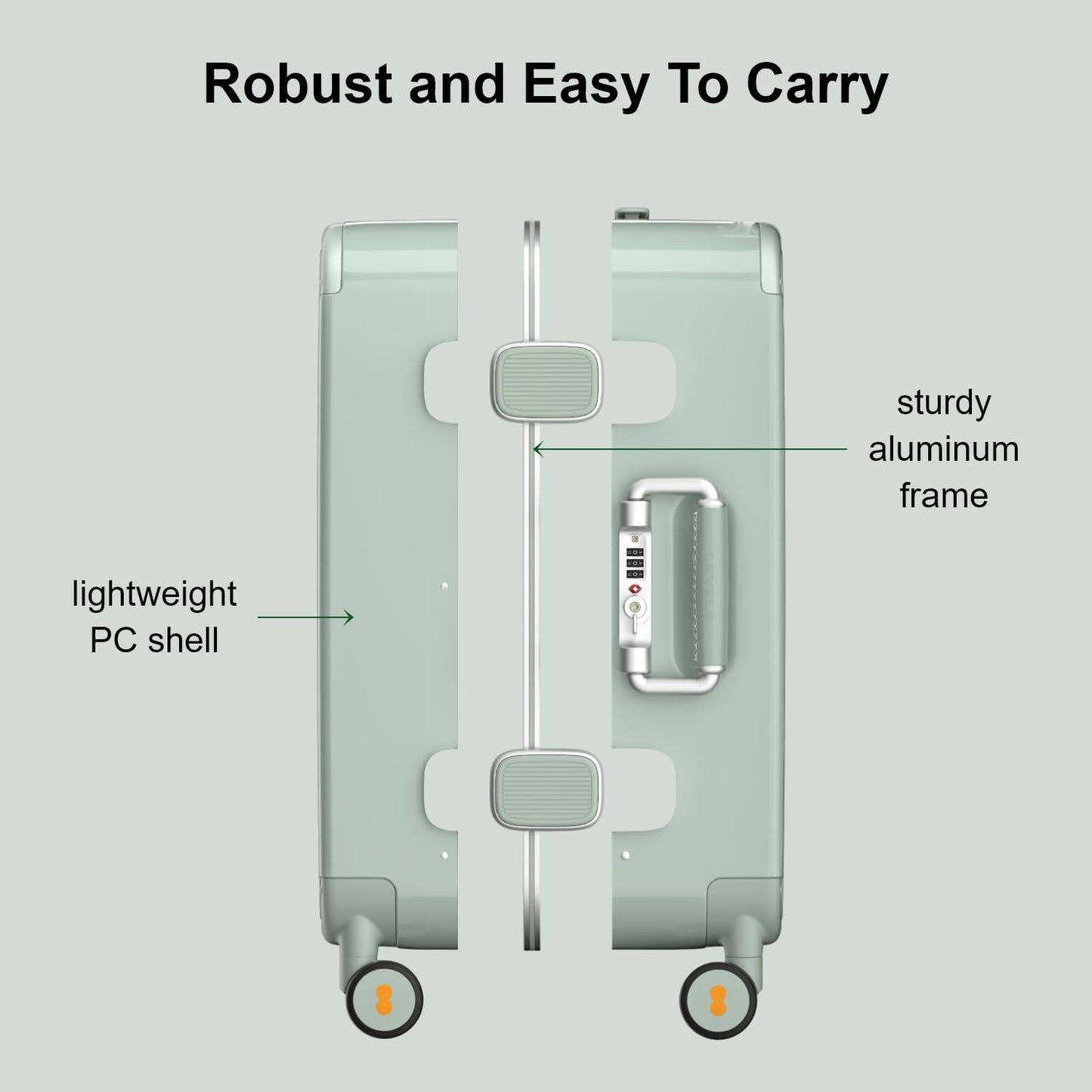 LEVEL8 Zipperless Carry On Luggage Airline Approved with Aluminum Frame, Cute Hardside Suitcase with Spinner Wheels, Metal Rolling Travel Case with Tsa Locks, 20 Inch, Light Green