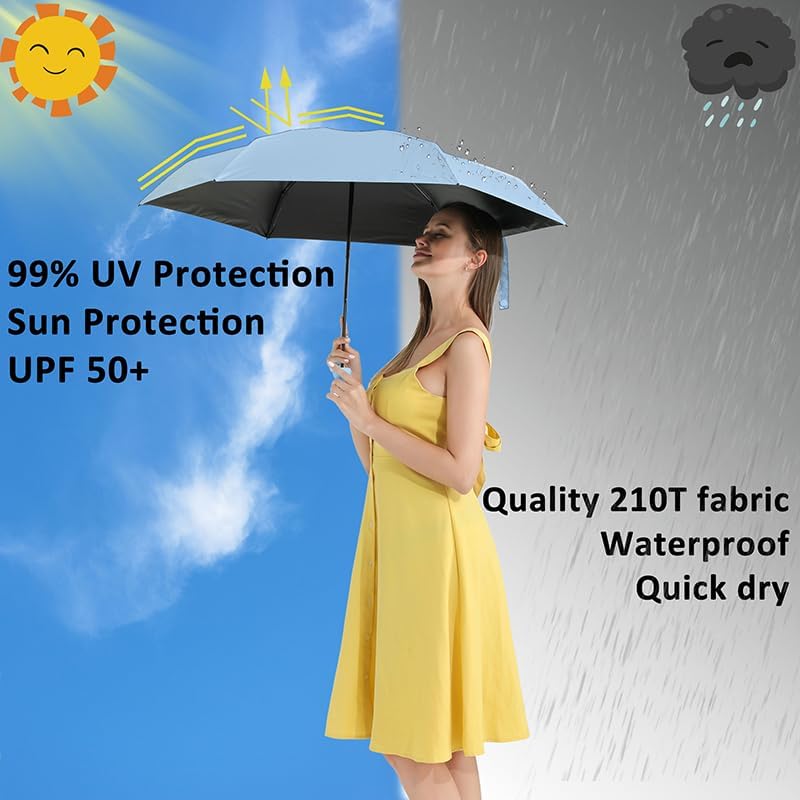 BAODINI Travel Mini Umbrella for Purse With Case-Small Compact UV Umbrella Protection Sun-Lightweight Tiny Pocket umbrella a with Case for Women, Girls