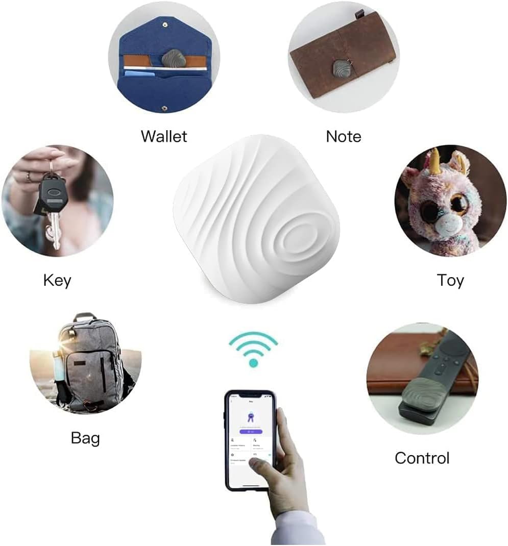 Key Finder, Bluetooth Tracker Item Locator with Key Chain for Keys Pet Wallets or Backpacks and Tablets, Batteries Include -White