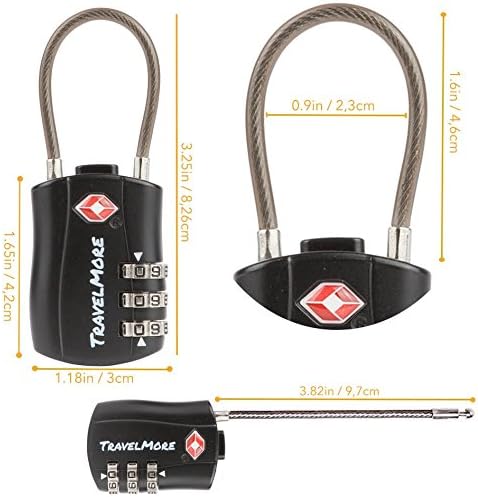 4 Pack TSA Approved Travel Combination Cable Luggage Locks for Suitcases & Backpacks - Black