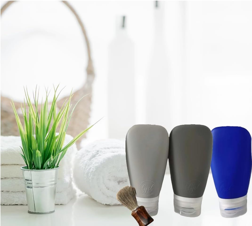 Leak Proof Silicone (Soft) Refillable Bottles 3oz-90 ml Travel Squeeze Bottles for Toiletries, TSA Size Containers for Lotions, Shampoos, Soaps, Sanitizer (3-Pack) Men or Women