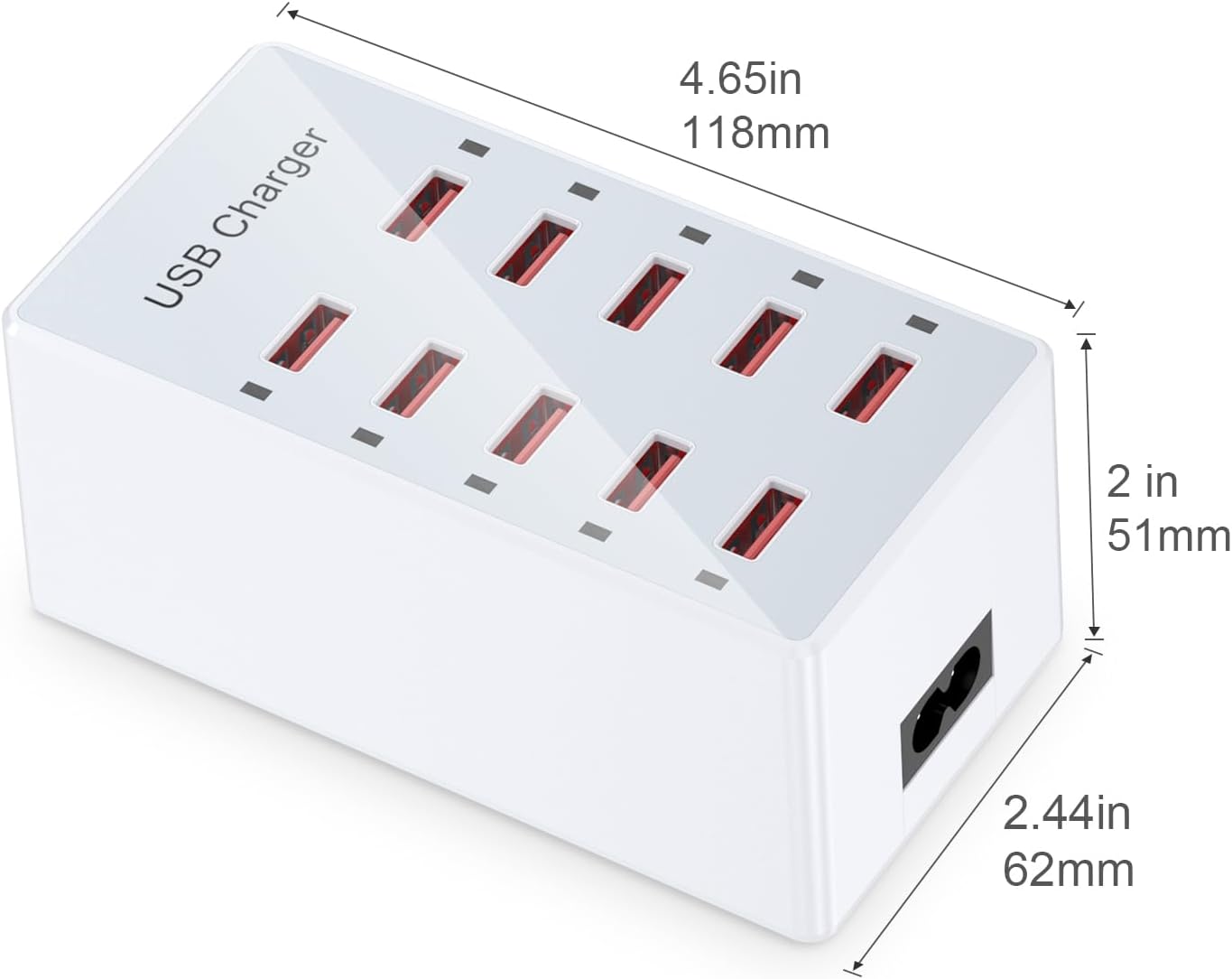 USB Charger 10-Ports Charging Station for Multiple Devices USB Wall Charger Power Hub Strip Smart Plug Charging Dock Block Compatible for iPhone Xs/XR,iPad,iPod,Smart Phones