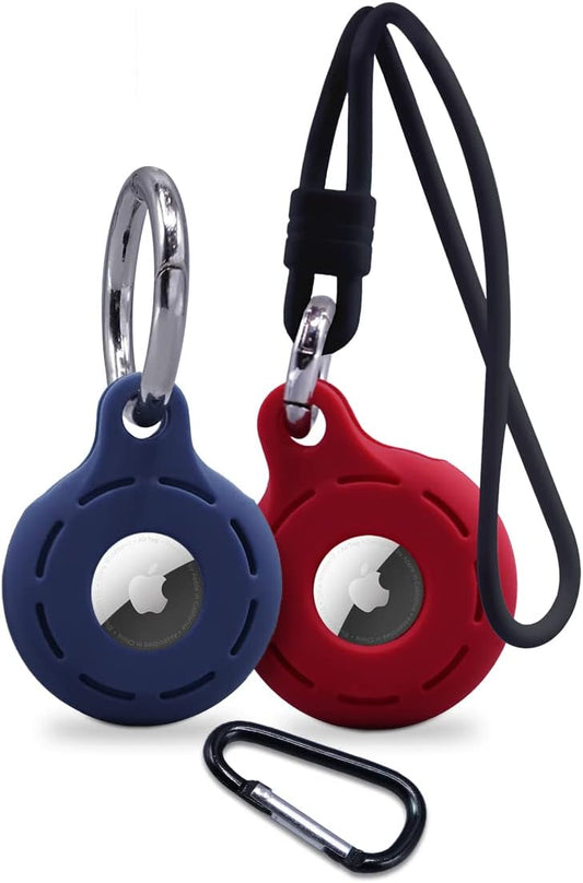 Apple AirTag 4 Pack Shockproof, Dustproof & Washable Cases, Silicon Holders with Accessories for Wallets, Luggage, Pet Collars, Key Finders (Blue - Red)