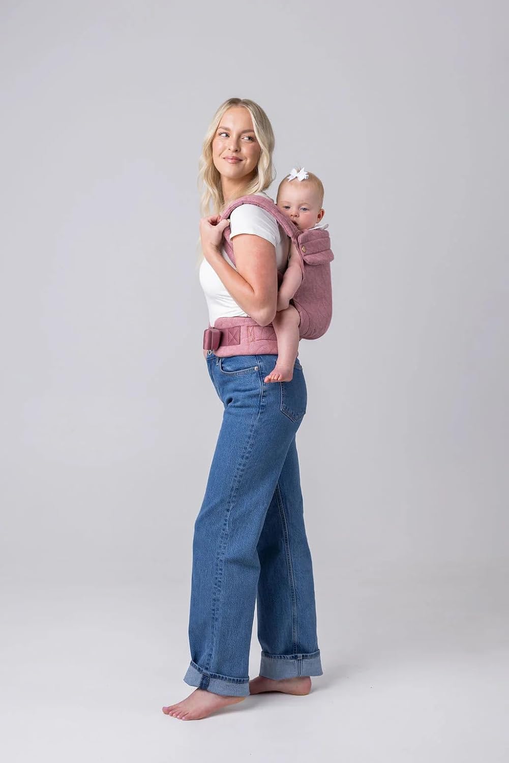 Mabē Monarch Ergonomic Baby Carrier – Premium Cotton Soft Structured Newborn to Toddler Carrier with Hip-Healthy Design, 3 Carry Positions (7-35lbs), Lightweight & Breathable,(Mauve Wings)