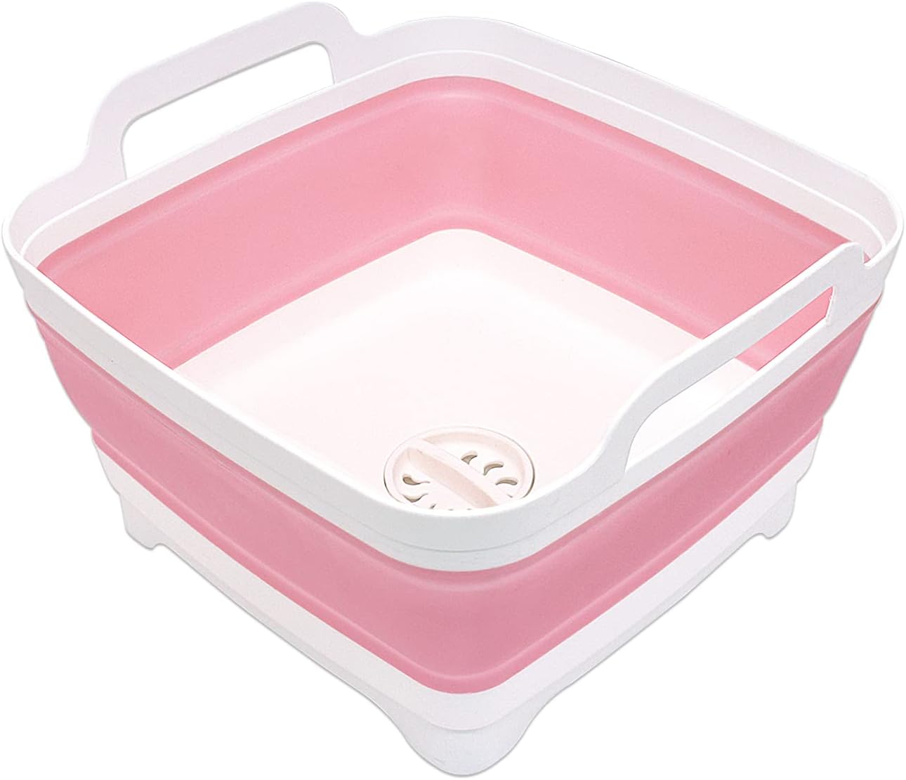 2.4 Gal(9L) Collapsible Dish Basin with Drain Plug - Multiuse Foldable Wash Basin for Baby Bottles, Space-Saving Multiuse Dish Tub, Kitchen Sink for Camping, Dishes Washing, RV (Pink)