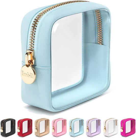 Embla Clear Makeup Bag Zipper Pouch, Transparent Cosmetic Case Organizer, TSA Approved Travel Toiletry Case, Travel Accessories Essentials Makeup Tote for Women, Mini Cute Make up Bag for Purse - Sky