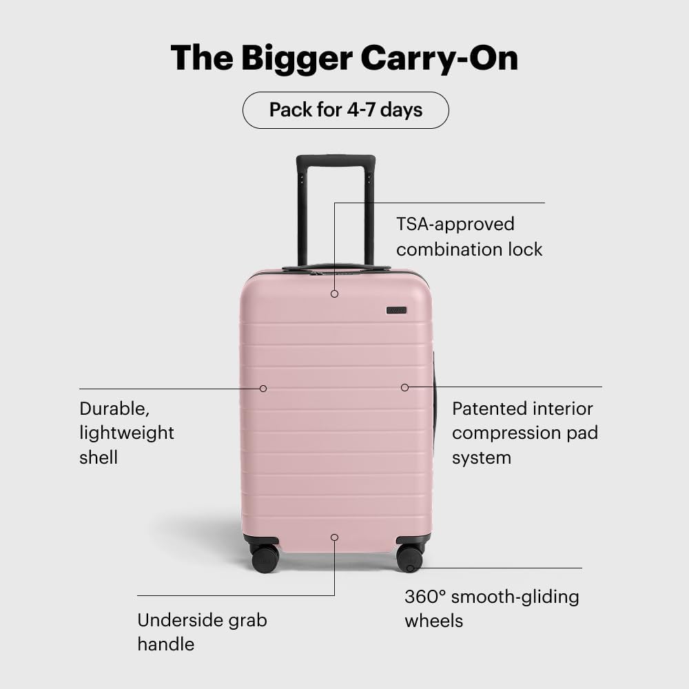 Away Bigger Carry-On Luggage, Lightweight Hardside Large Suitcase with Spinner Wheels, TSA Lock, Airline Approved, Blush Pink