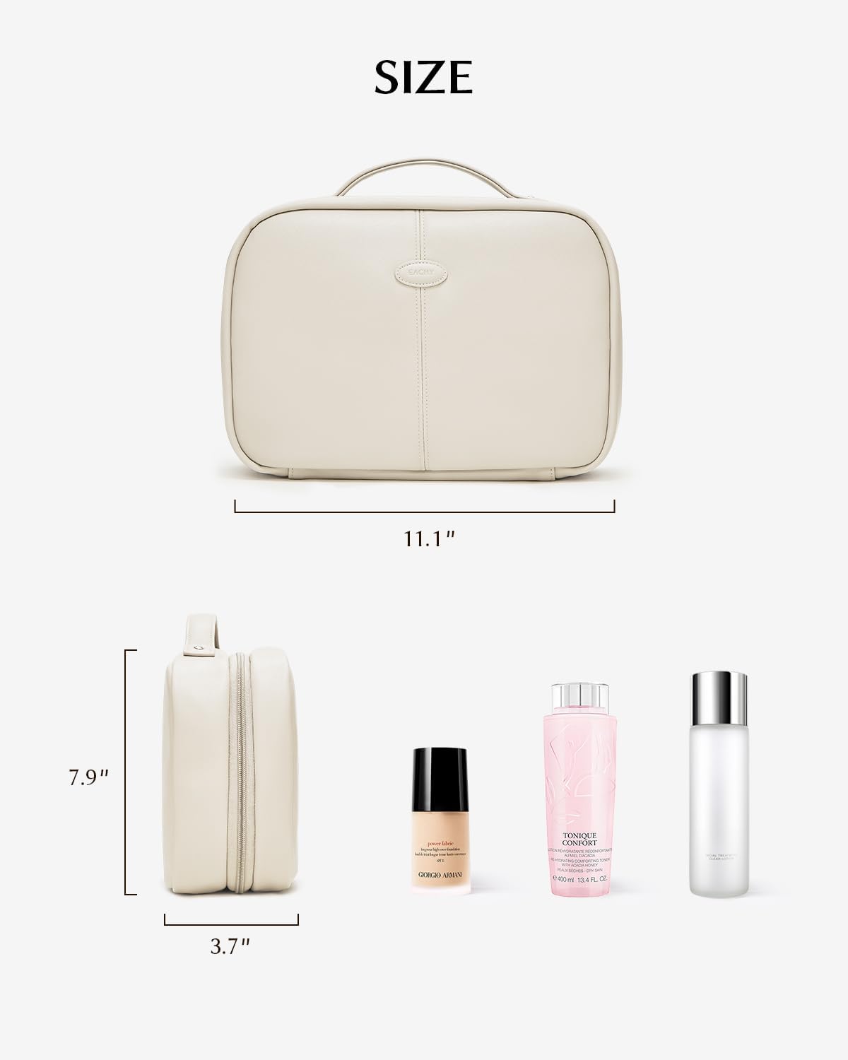 EACHY Toiletry Bag with Hanging Hook, Travel Makeup Bag PU Leather Cosmetic Bags for Women Make Up Organizer with 4 Compartments Waterproof Full-Size Portable Travel Essentials (White，Pro)