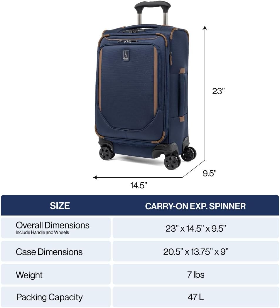 Travelpro Crew Classic Lightweight Softside Expandable Carry on Luggage, 8 Wheel Spinner Suitcase, Men and Women, Carry On 21-Inch, Patriot Blue