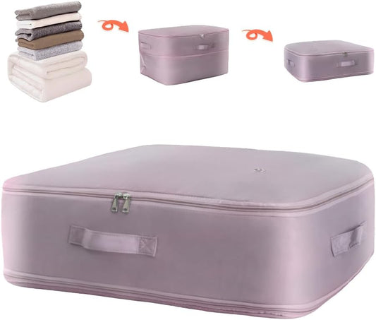 Ultra Space Saving Self Compression Storage Bags with Zipper, (pink) -Compression Organize for Bedding, Comforter Storage Bag for Blankets Duvet Quilts Pillows