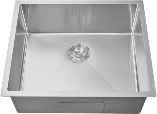 25 x 22 Inch Undermount Kitchen Sink, 18 Gauge 304 Stainless Steel Handmade Large Commercial Single Bowl Deep Basin, Brushed