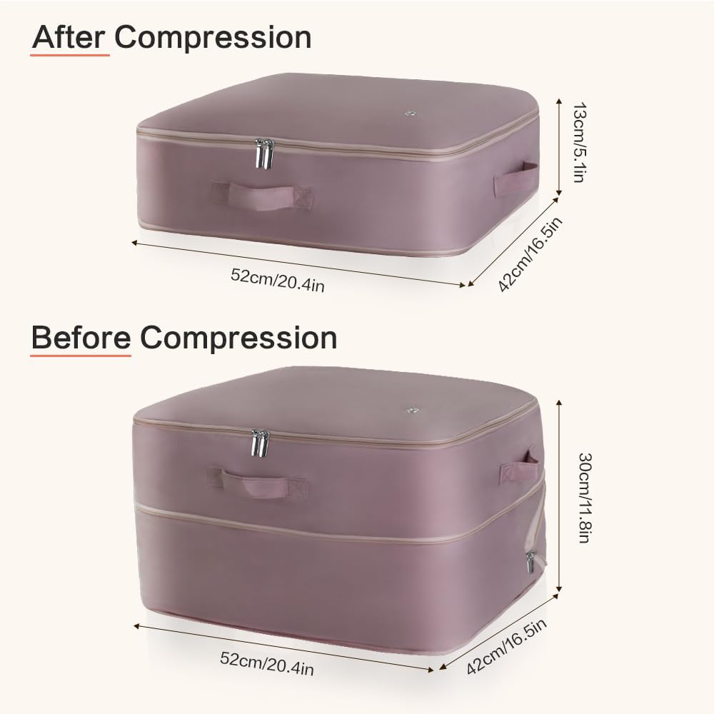 Ultra Space Saving Self Compression Storage Bags with Zipper, (pink) -Compression Organize for Bedding, Comforter Storage Bag for Blankets Duvet Quilts Pillows