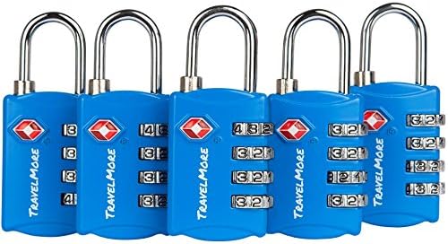 5 Pack TSA Luggage Locks with 4 Digit Combination – Heavy Duty Set Your Own Padlocks for Travel, Baggage, Suitcases & Backpacks - Blue