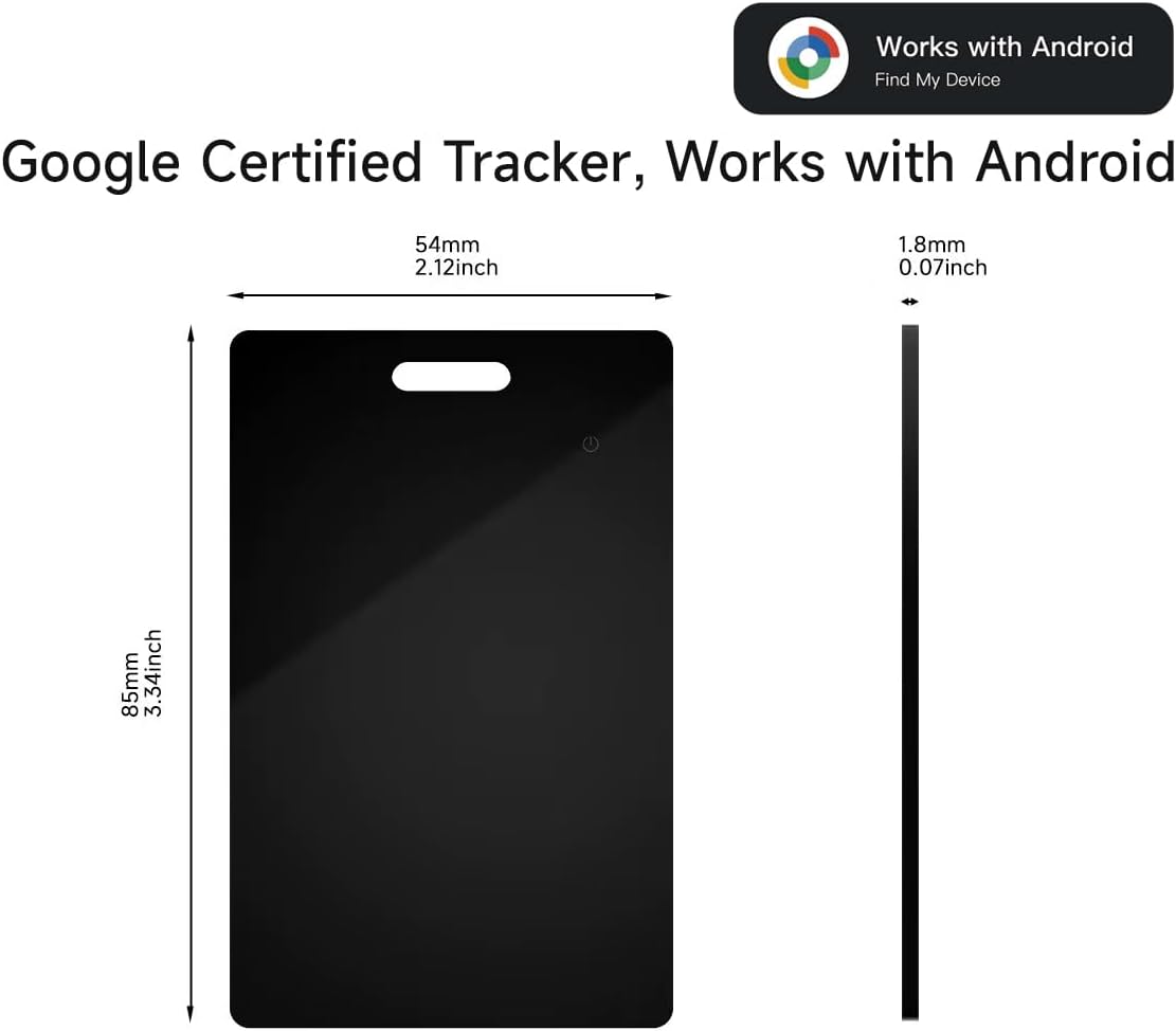 Android Smart Item Tracker Locator - SEVEN SWAN Bluetooth for Google Finder Card with Wireless Charging & 3-Month Battery for Credit Cards Black