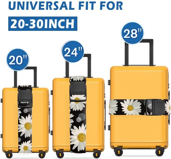 Luggage Straps for Suitcases Travel Belt Accessories, Cute Suitcase Strap, Adjustable Luggage Belt Strap, Heavy Duty with Quick-Release Buckle Luggage Strap Cute Daisy