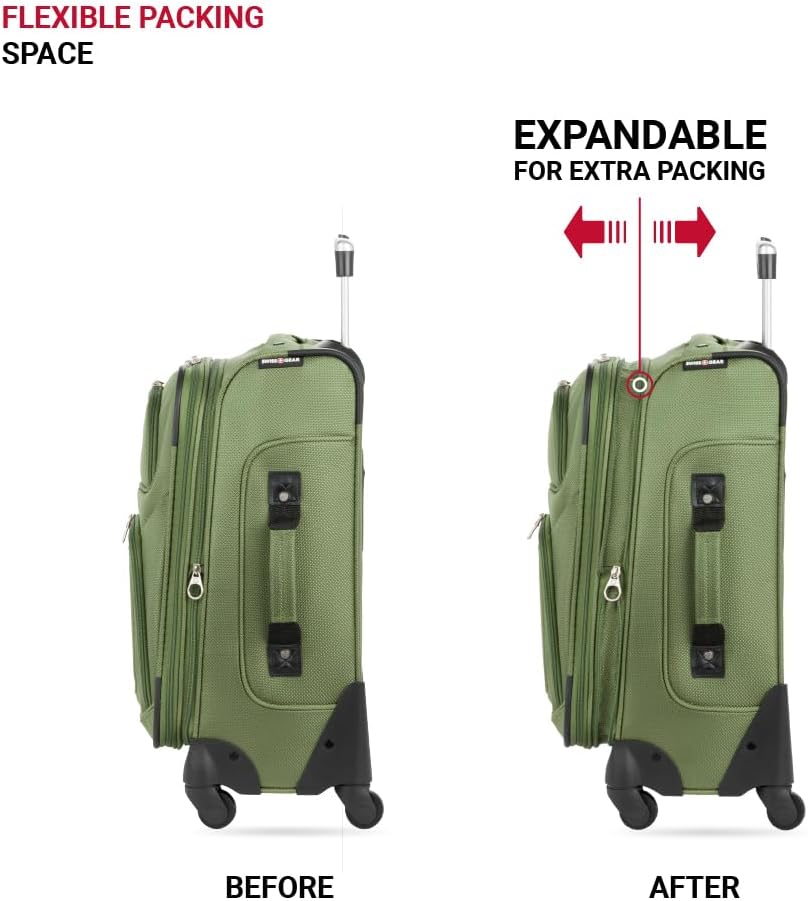 SwissGear Sion Softside Expandable Luggage with Spinner Wheels, Evergreen, 3-Piece Set (21/25/29)