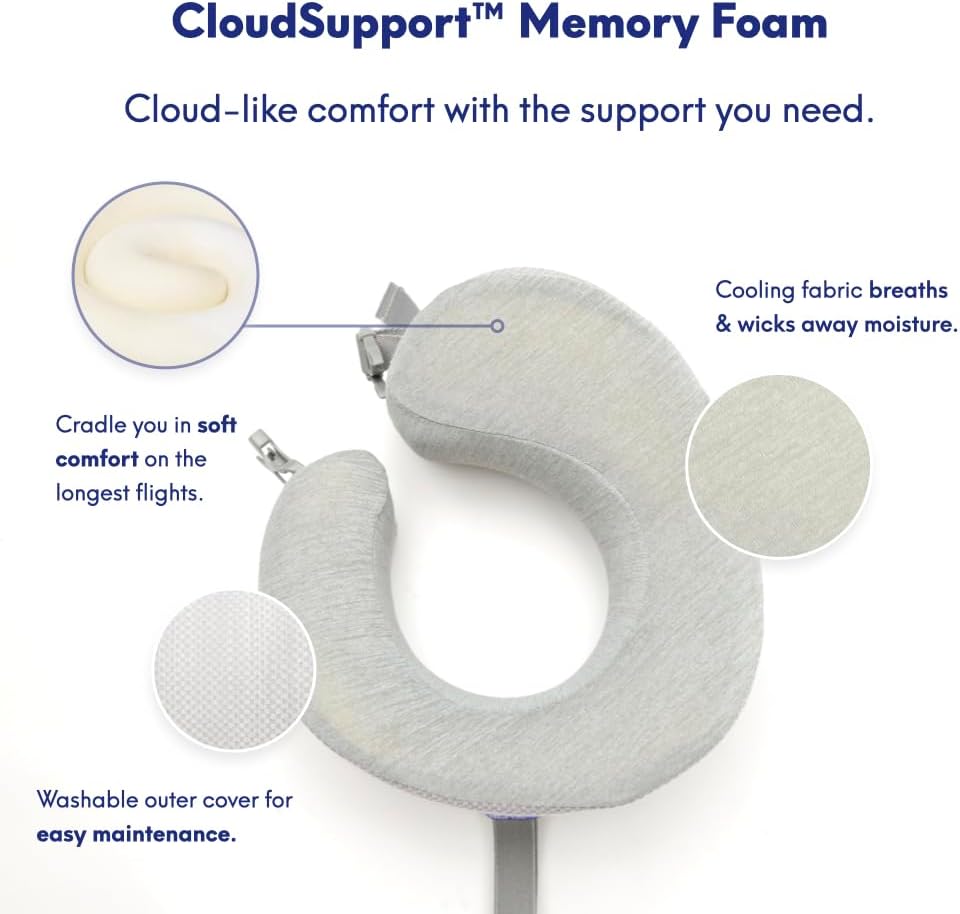 C CUSHION LAB Travel Pillow, Award-Winning Patented Ergonomic Design for Chin & Neck Support Memory Foam Neck Pillow, Compact Airplane Pillow for Traveling, Flight, Car (Gray, Large)