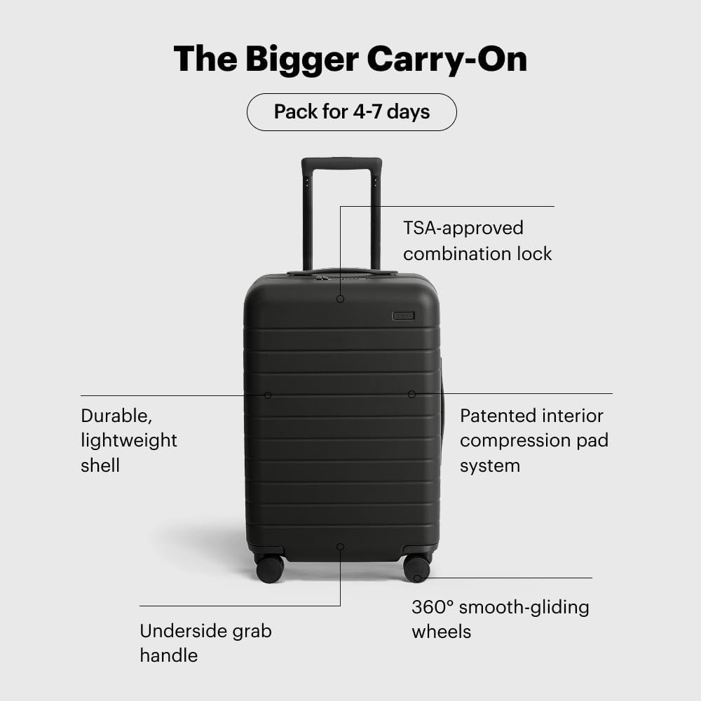 Away Bigger Carry-On Luggage, Lightweight Hardside Large Suitcase with Spinner Wheels, TSA Lock, Airline Approved, Jet Black