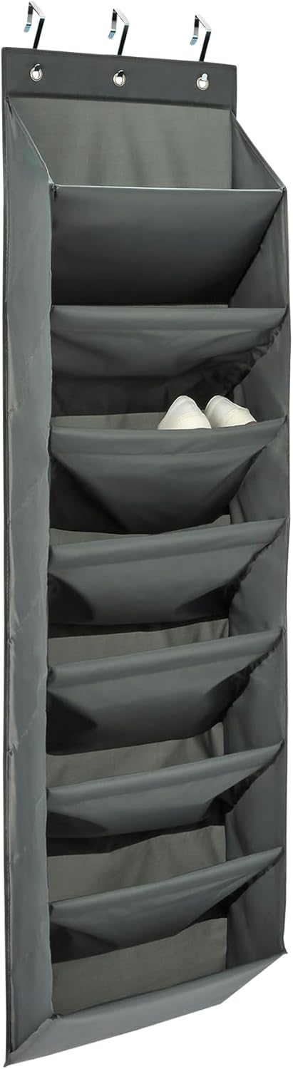 Amazon Basics 8 Tier Over the Door Shoe Organizer, Large, Dark Grey