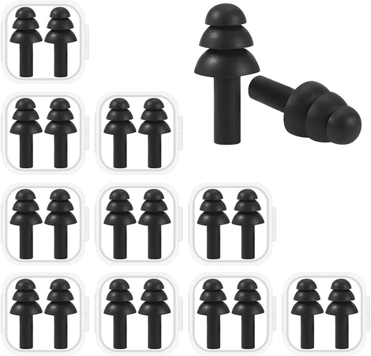 10 Pairs Noise Cancelling Ear Plugs, Premium Soft Silicone, Reusable, Waterproof, Hypoallergenic, Earplugs for Swimming, Airplanes, Concerts, Shooting, Travelling, Sleeping & Snoring (Black)