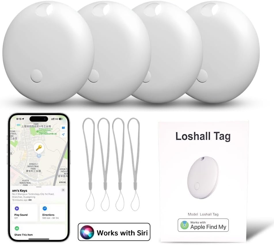 4 Pack Smart Tag Tracker Works with Apple Find My, IP65 Waterproof and Replaceable Battery, Bluetooth Tracker Item Locator for Key Pet Wallet Backpack Luggage, White (iOS 14.6 or Above)