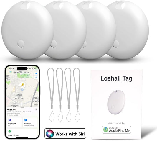 4 Pack Smart Tag Tracker Works with Apple Find My, IP65 Waterproof and Replaceable Battery, Bluetooth Tracker Item Locator for Key Pet Wallet Backpack Luggage, White (iOS 14.6 or Above)