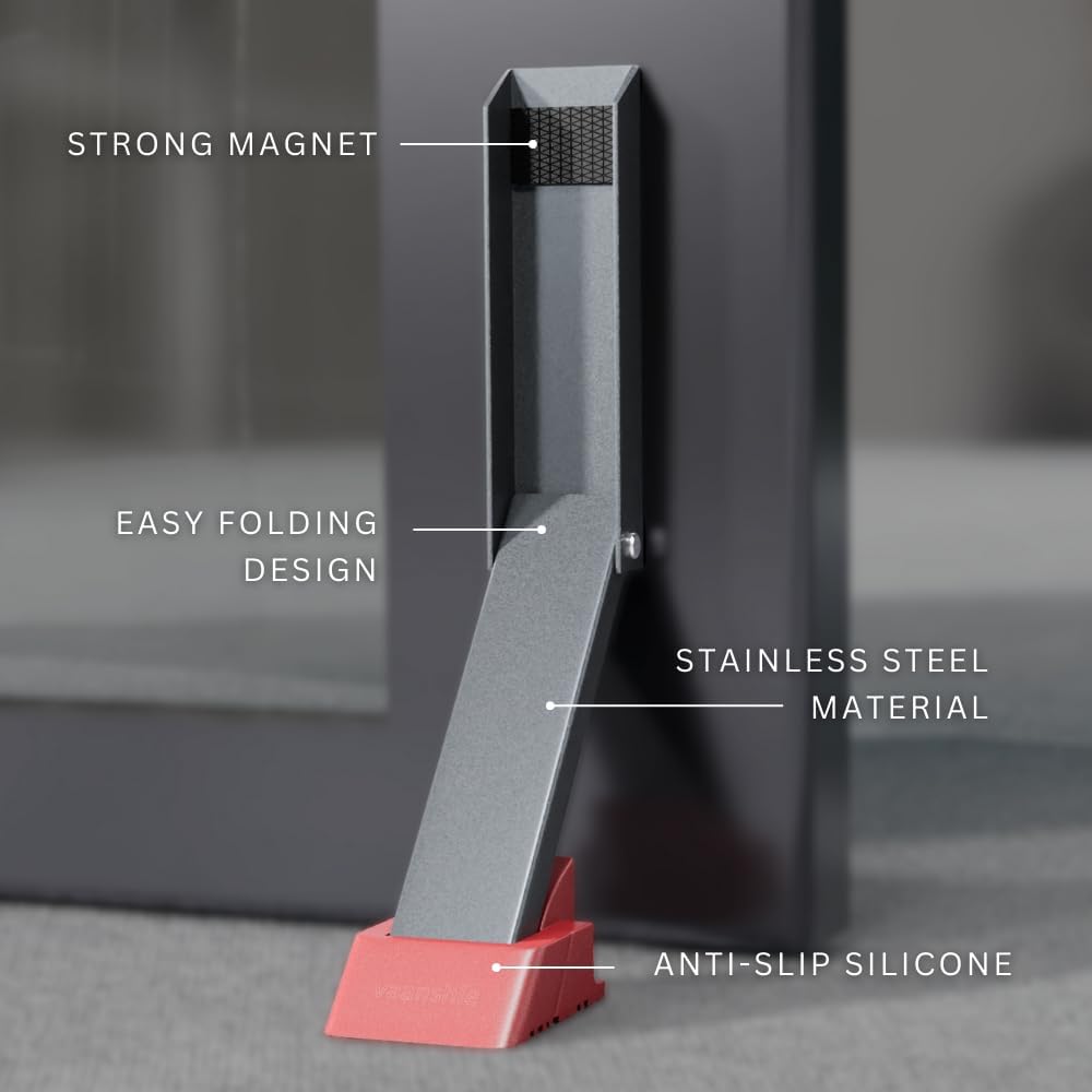 2 Pack Door Stop, No Drill Door Stoppers - - Kickdown Doorstop for Home, Glass Doors, & Outdoors, Easy to Install Doors with Self Adhesive Door Stopper, No Screw Flip Down Portable Door Stopper - Gray