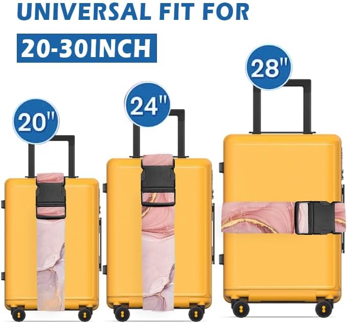 Luggage Straps for Suitcases Travel Belt Accessories, Cute Suitcase Strap, Adjustable Luggage Belt Strap, Heavy Duty with Quick-Release Buckle Luggage Strap Pink Marble