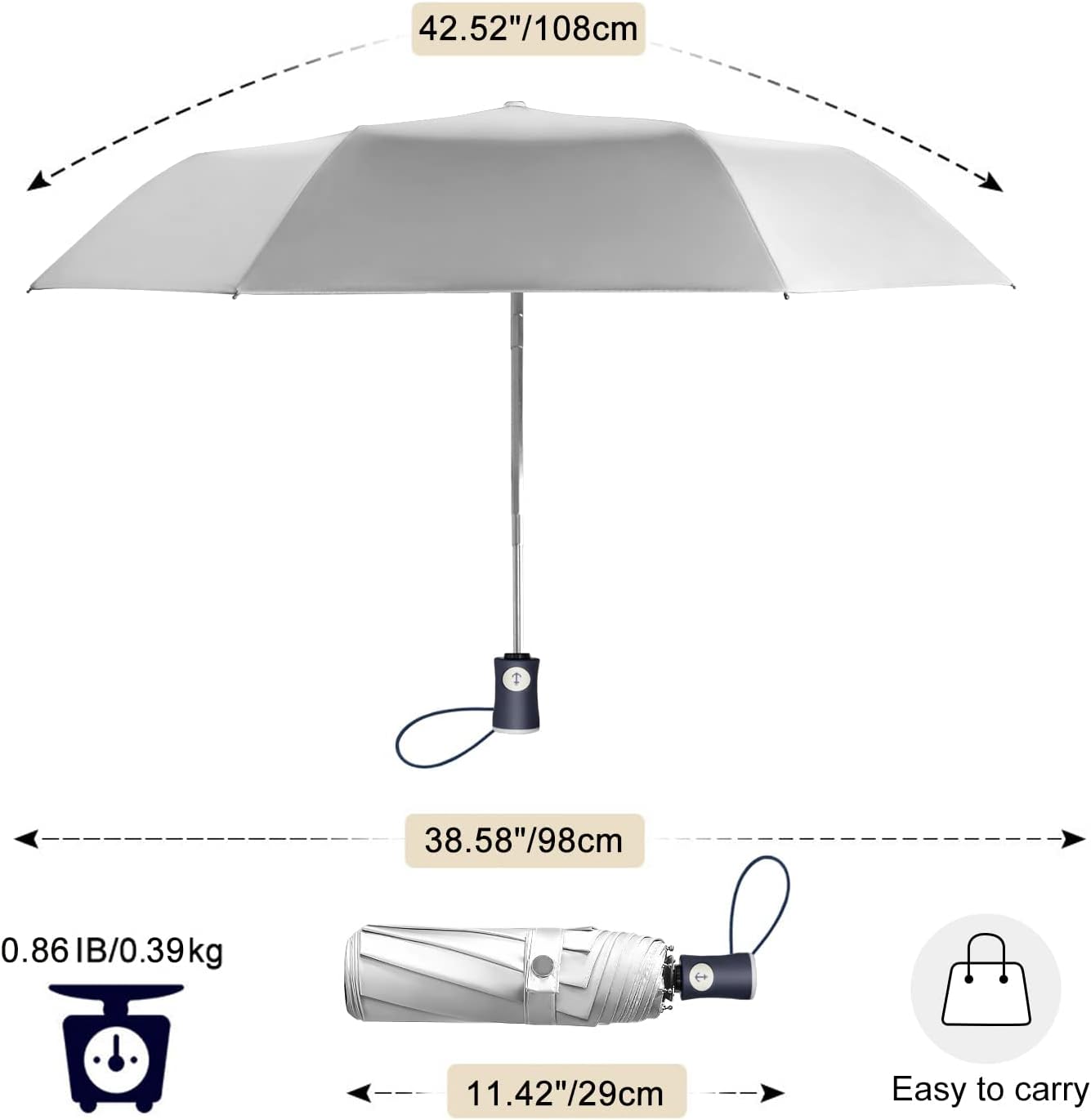 Cuby UV Sun Umbrella Compact Folding Umbrella lightweight Portable Manual Travel Umbrella for Rainproof & 99% UV Protection with Black Anti-UV Coating