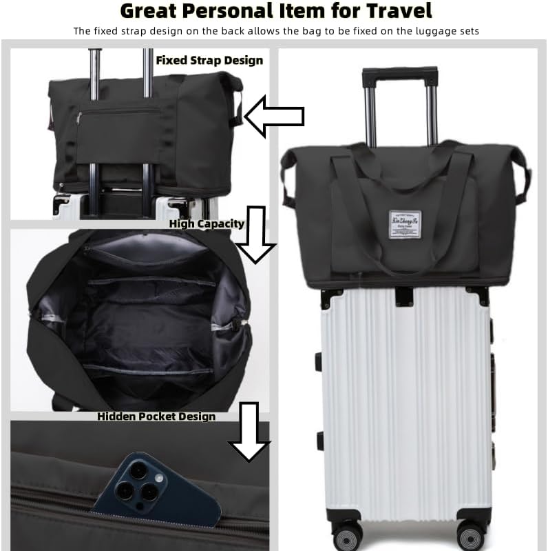 Large Capacity Foldable Travel Bag, Expandable lightweight Carry on Bag, Dry with Wet Separation Spor Duffel Bags