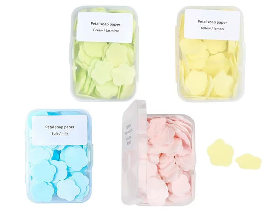 4 Boxes Paper Soap, 4 Random Different Scented Mini Portable Disposable Petal Hand Wash Sheets, Dissolvable Hand Bath Soap,Suitable for Outdoor,Camping and Hiking,Personal Care(Approx 400 Sheets)