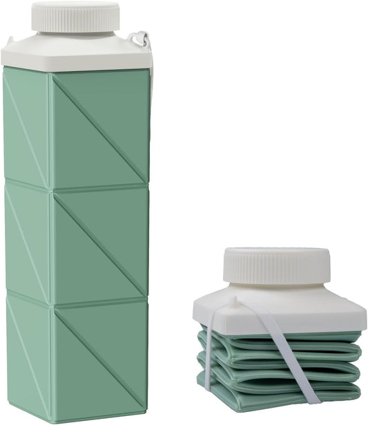 24oz Collapsible Water Bottles,Food grade BPA Free Reusable Foldable Water Bottle Lightweight LeakProof for Travel Hiking Camping Cycling Outdoor Sports,Collapses Folding Water Bottle,Green