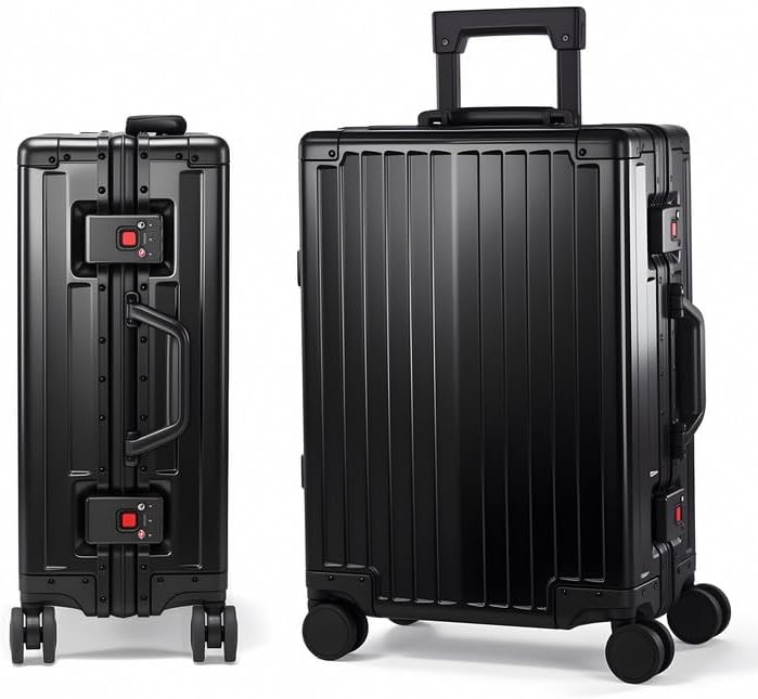All Aluminum Carry On Luggage 22x14x9 Airline Approved，Hard Shell Carry On Luggage, Zipperless Luggage Aluminum Suitcase Luggage (black, 20inch)
