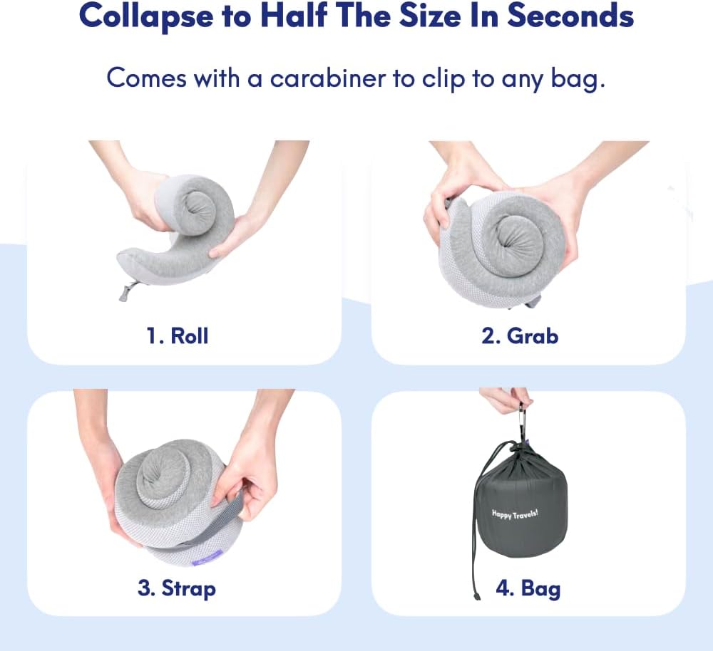 C CUSHION LAB Extra Support Travel Pillow, Award-Winning Patented Ergonomic Design for Chin & Neck Support Memory Foam Neck Pillow, Compact Airplane Pillow for Traveling, Flight, Car (Black, Medium)