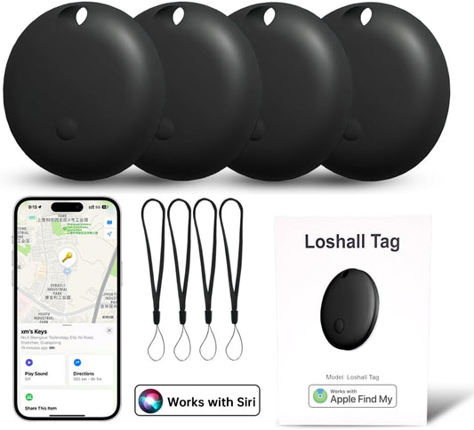 Smart Tag - 4 Pack Bluetooth Tracker Work with Find My (Apple's Official MFI Certification), Key Finder Item Locator Smart Tag for Keys, Luggage, Wallet, Bike, Black (NOT for ANDRIOD and Huawei)