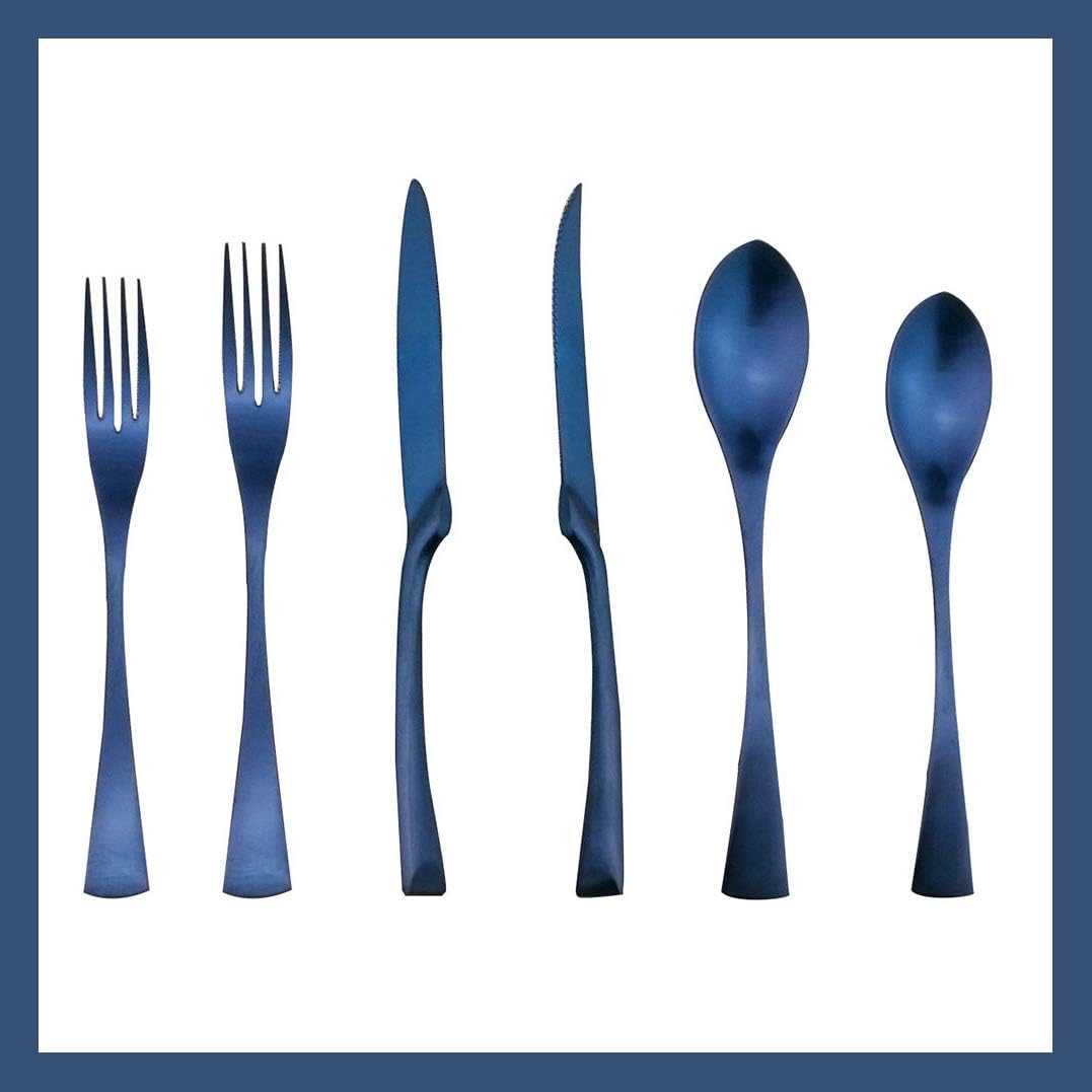 24-Piece Flatware Set,Extra Thick Heavy Duty - 18/10 Stainless Steel Cutlery Sets,High Matte Blue Finish Silverware Flatware Sets Service for 4, Use for Home,Kitchen Utensil Set
