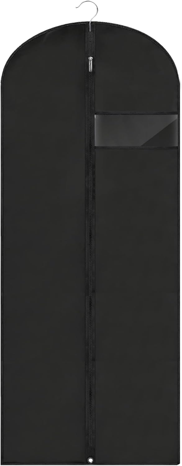 Dress Bags for Gowns Long, 60'' Garment Bags for Hanging Clothes, Suit Bag Cover for Storage and Travel (Black)
