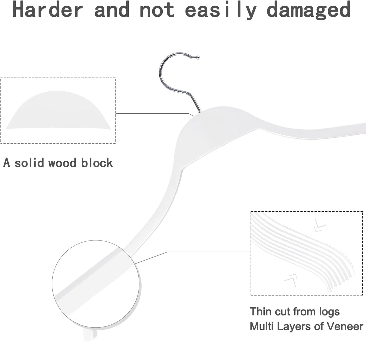 TOPIA HANGER Slim Wooden Hangers with Extra Soft Non-Slip Rubber Grips, 30-Pack High-Grade Fashion Hanger No Shoulder Bump for Sweaters, Hoodies, Jacket, Dress, Coat (White) -CT15W30