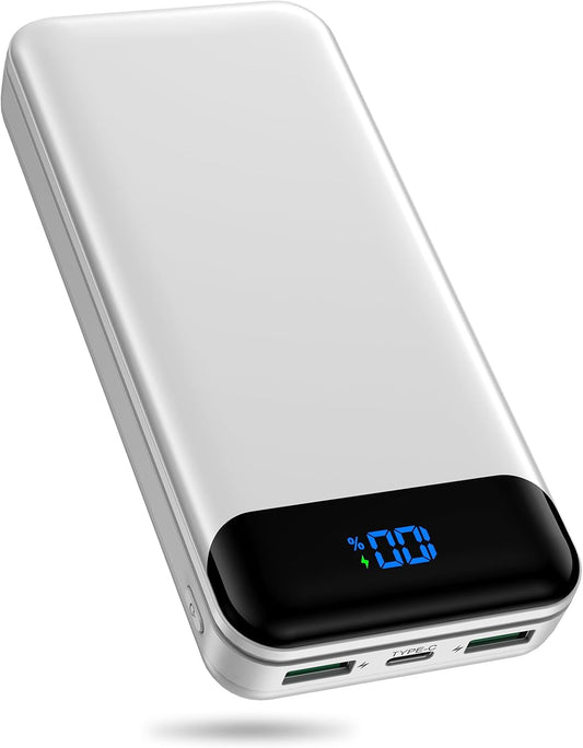 Portable Charger Power Bank 40000mAh Powerbank PD 30W and QC 4.0 Fast Charging External Battery Pack with USB-C LED 3 Outputs & 2 Inputs Portable Charging for iPhone 15 14 13 (White)