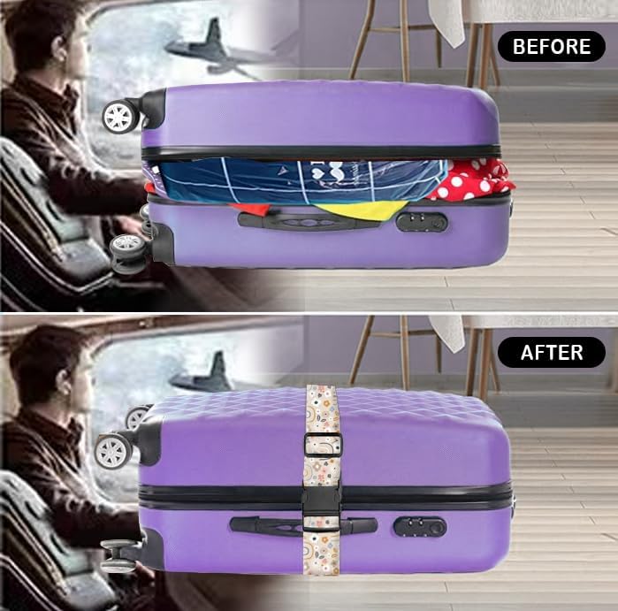 Luggage Straps for Suitcases Travel Belt Accessories, Cute Suitcase Strap, Adjustable Luggage Belt Strap, Heavy Duty with Quick-Release Buckle Luggage Strap Pink Cute Boho Rainbows