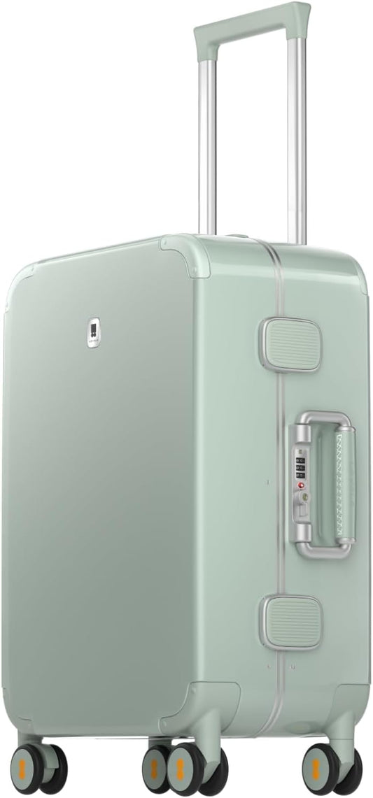LEVEL8 Zipperless Carry On Luggage Airline Approved with Aluminum Frame, Cute Hardside Suitcase with Spinner Wheels, Metal Rolling Travel Case with Tsa Locks, 20 Inch, Light Green
