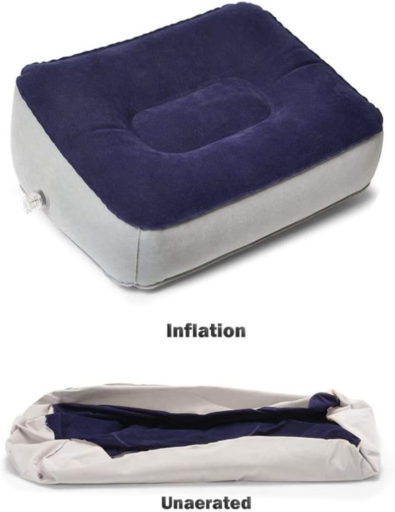 Inflatable Travel Foot Rest Pillow, Head Pad, Soft Flocking Pillow, Flights Relax Cushion Ottomans Leg Up with Air Pump for Office, Home Relax, Camping and Travel Use (Gray, 1 Pcs)